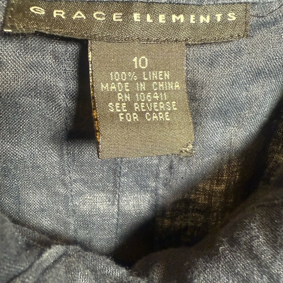 Grace Elements 100% Linen long sleeve blouse roll tab sleeve size 10 - Picture 5 of 7